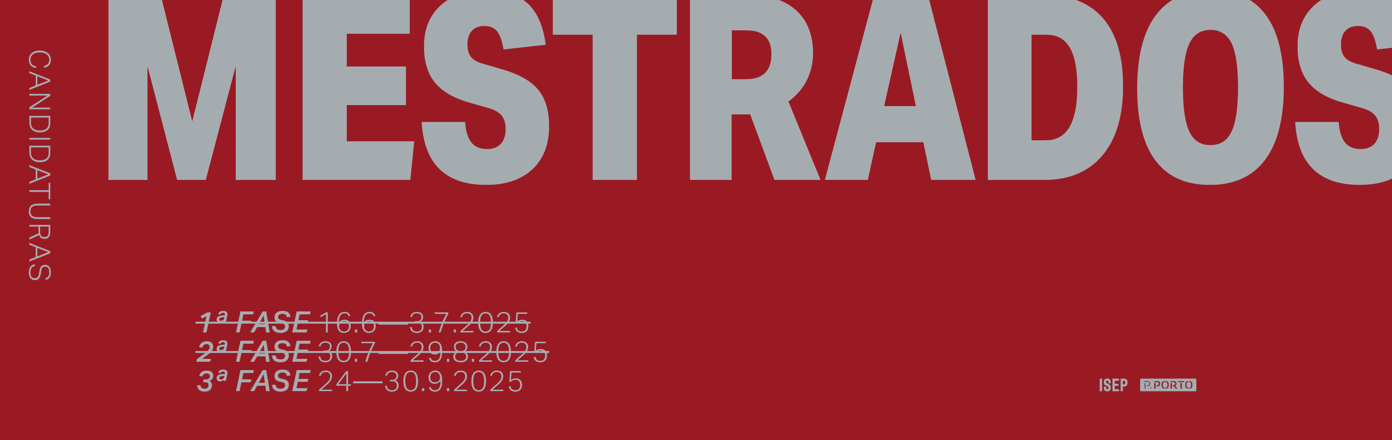 3.ª Fase Candidaturas Cursos de Mestrado